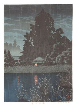 Hasui Kawase - estampe japonaise originale - Pluie à Omiya - 1930