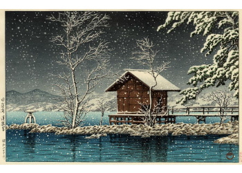 Kawase Hasui - Sanctuaire Kansa-no-Miya sous la neige 