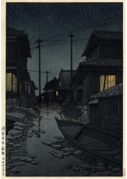 Kawase Hasui - Nuit pluvieuse  Kawarako, Ibaragi