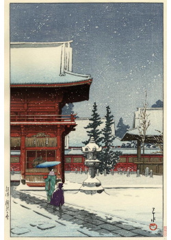 Kawase Hasui - Sanctuaire Nezu 
sous la neige