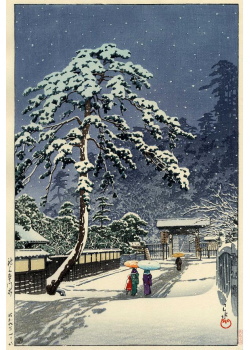Kawase Hasui - Temple Honmonji sous la neige 