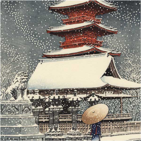 Kawase Hasui - Neige au sanctuaire de Ueno Toshogu 1929 (HK23)
